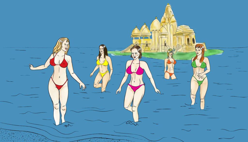 caricatura de mujeres en bikini